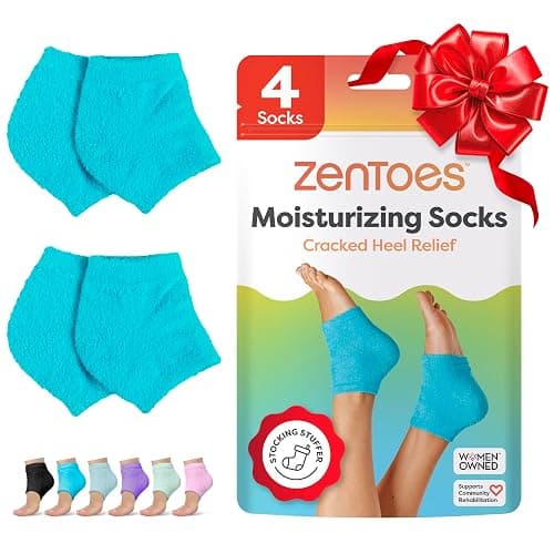 ZenToes Moisturizing Socks for Cracked Heel Treatment, Vitamin E, Olive Oil and Jojoba Oil Heel Socks, Stocking Stuffers for Women, Spa Self Care Gifts for Women (Fuzzy Blue, Regular) - Image 1