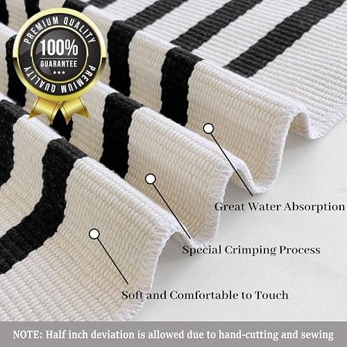 KILOCOCO Beige Striped Rug 2.3'x3.6' Indoor Outdoor Rugs Front Door Mat Hand Woven Cotton Washable Striped Layered Doormats for Front Porch/Kitchen/Farmhouse/Entryway/Patio thumbnail 4