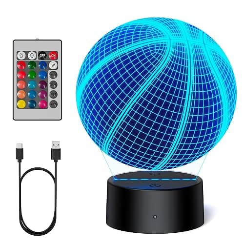 TECKNET 3D Night Light for Kids Boys Girls – 16 Colors LED Basketball Lamp with Remote & Touch Control, USB & Battery Powered Sports Night Light for Bedroom Decor, Basketball Gifts for Boys Girls 8-12 - Image 1