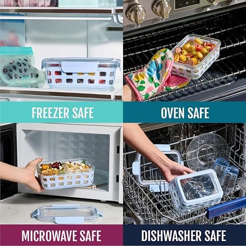Ello Duraglass 3.4 Cup Meal Prep Sets 10Pc, 5 Pack Set- Glass Food Storage Container with Silicone Sleeve and Airtight BPA-Free Plastic Lids, Dishwasher, Microwave, and Freezer Safe, Evening Orchard thumbnail 4