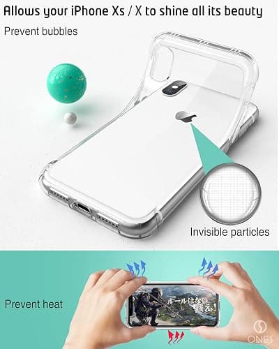 ONES for iPhone X/Xs Case Clear, Slim Soft TPU Silicone Cover for iPhone 10s / 10, Military Drop Protective Thin Phone Bumper Case with Shockproof Airbags, Yellowing Resistant, Transparent thumbnail 6
