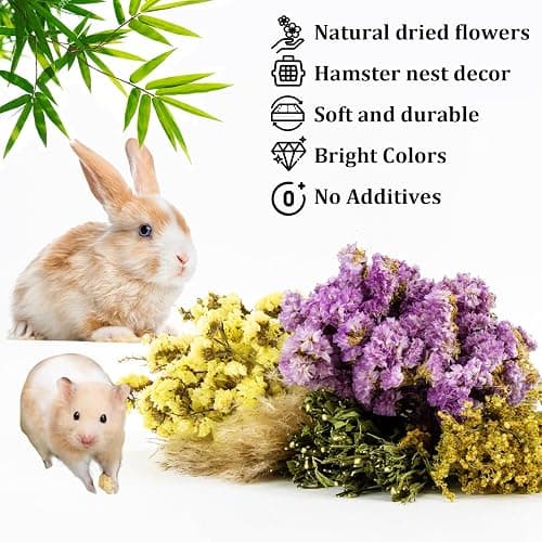 Sukh 42Pcs Herb Bedding Habitat Decor - Natural Flower Hamster Mate Herbs Sprays Cage Safe Pet Accessories Decorations Hideout for Hamsters Mouse Guinea Pig Dwarf Gerbils Syrian Mice thumbnail 3