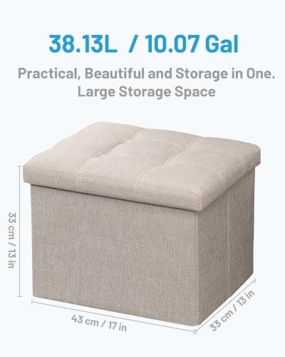 AmasSmile Beige Ottoman with Storage,Foot & Leg Rest Stools Small Cute Stool Short Bench Folding Ottomans Square Footstools for Shoe Living Room Under Desk Outdoor RV Camper Each Space Storage thumbnail 3