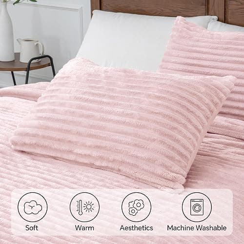 BEDELITE Fleece King Comforter Set -Super Soft & Warm Fluffy Pink Bedding, Luxury Fuzzy Heavy Bed Set for Winter with 2 Pillow Cases thumbnail 6