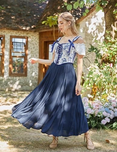 Scarlet Darkness Maxi Skirts for Women Long Flowy Boho Renaissance Skirt | Pockets, A Line, Elastic High Waist, for Summer, Casual, Vacation, Ren Faire thumbnail 5