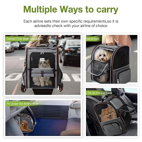 Lekebobor Large Cat Backpack Carrier Expandable Pet Carrier Backpack for Small Dogs Medium Cats Fit Up to 18 Lbs, Dog Backpack Carrier, Foldable Puppy Backpack Carrier for Travel, Hiking,Grey thumbnail 6