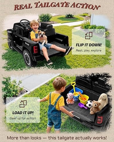 24V Ride on Toys for Big Kids, Licensed RAM 1500 RHO Electric Car for Kids w/Remote Control, Ride on Truck w/Bluetooth, LED Lights, Truck Bed Storage, Gear Shifter & Soft Start (Black) thumbnail 3