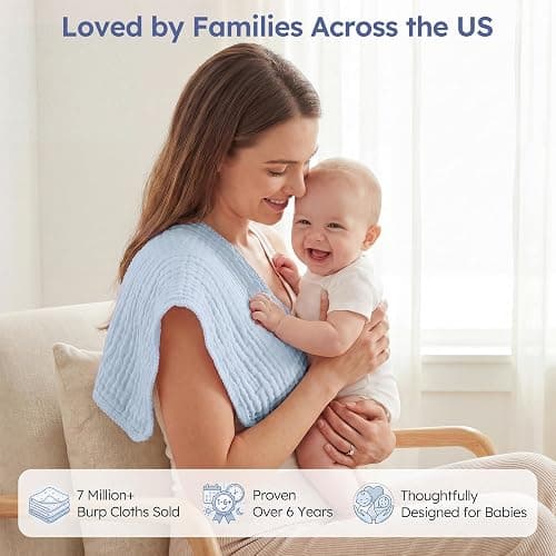 Yoofoss Muslin Burp Cloths for Baby 10 Pack 100% Cotton Baby Washcloths for Boys Girls Large 20''X10'' Super Soft and Absorbent Progressive Blue thumbnail 7