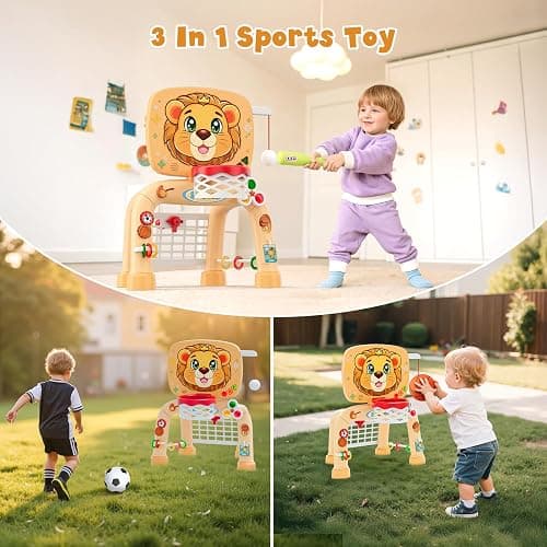 HYES Toddler Basketball Hoop Tball Set & Soccer Goal - Lion Sport Toys for 1 Year Old Boy with Learning Activities (Abacus/Alphabet/Animals Sounds) Christmas Birthday Gifts for Baby Boy Age 1 2 3 thumbnail 4