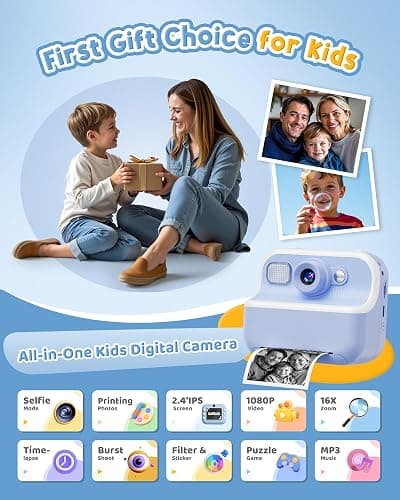Instant Camera, Front Rear Dual Selfie Kids Camera with 1080P Videos, Holiday Birthday Gifts for Kids Age 3-12, Toddler Portable Travel Print Digital Camera Toy for 4 5 6 7 8 9 Year Boys Girls thumbnail 2