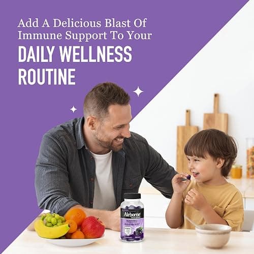 Airborne Elderberry + Zinc & Vitamin C Gummies for Adults, Immune Support with Antioxidants Vitamins C, D & E, 130 Count, Elderberry Flavor thumbnail 7