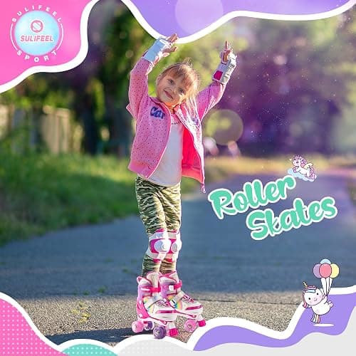 SULIFEEL Rainbow Unicorn 4 Size Adjustable Light up Roller Skates for Girls Boys for Kids thumbnail 5