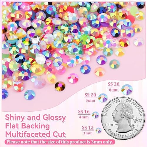 34000Pcs Resin Rhinestones for Bedazzling Kit, Mixed-Color 3mm Bedazzled Crystal with 3Pcs 10ml B7000 Jewelry Glue, Flatback Gems for DIY Crafts Clothing Nail Art Makeup thumbnail 7