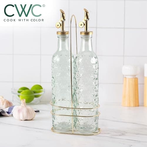 COOK WITH COLOR Glass Olive Oil Bottle Dispenser - 2 Pack- 17oz Oil and Vinegar Cruet - Olive Oil Carafe Decanter for Kitchen thumbnail 6
