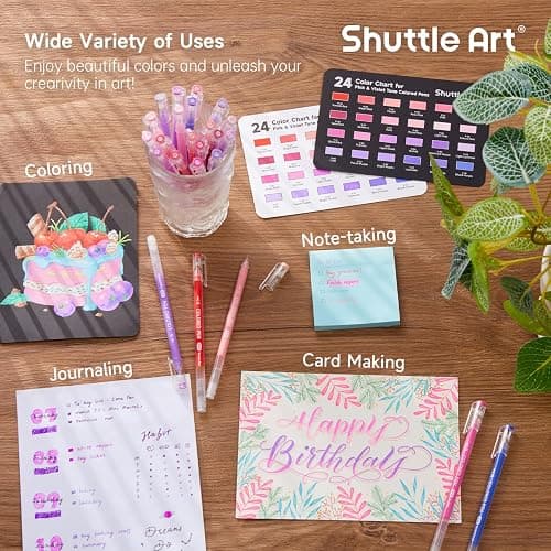 Shuttle Art Colored Pens, 24 Pink & Purple Tone Colors Cute Journal Pens 0.6mm Fine Point Colored Gel Pens for Black Paper Adult Coloring Writing Drawing Journaling Note Taking School Office Home thumbnail 7