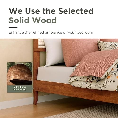 Sophia & William Queen Bed Frame with Adjustable Headboard, Wooden Bed Frame Queen Size, Solid Wood Slats Support, No Box Spring Needed,Brown thumbnail 3