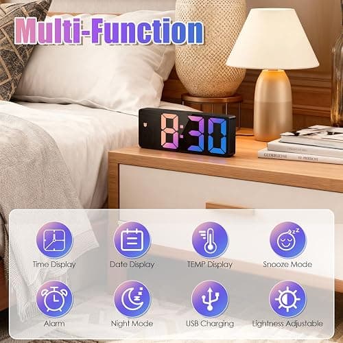 Generico Sveglia da Comodino Digitale, Orologio Digitale con Snooze e Display Luminoso, Grande Schermo LED per Ora/Data/Temperatura, Alimentazione USB e a Batterie, Colorato thumbnail 4