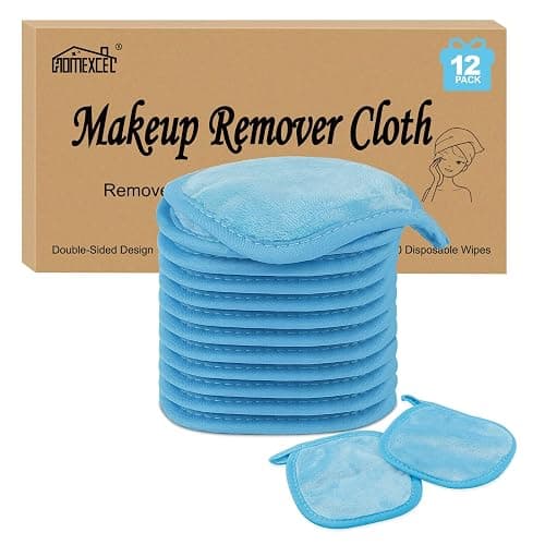 HOMEXCEL Makeup Remover Cloth 12 Count (Pack of 1), Reusable Makeup Remover Pads, Washable Ultra Soft Facial Cleansing Cloths For All Skin Types, 5 X 5 In, Blue - Image 1