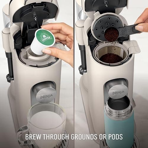 Ninja Pod & Grounds | Coffee Maker | XL Single-Serve | K-Cup Pod Compatible | Brews Grounds | Compact Design | Built-In Milk Frother | 68-oz. Reservoir, 6-oz. Cup to 24-oz. Mug Sizes | Stone |PB055AST thumbnail 4