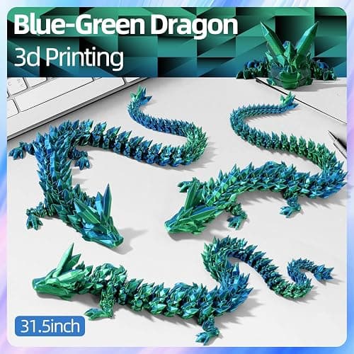 TXB3DOK 24 Inch 3D Printed Articulating Dragon - Giant, Long, and Extra Large Dragon Figure for Home Decor and Gifts (Blue Green, 24 inch) thumbnail 5