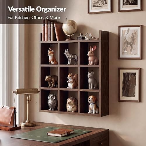 NiHome Mug Holder, Coffee Cup Rack, 9 Cups Wood Wall Mount Display Stand | Burnt Pine Wood, Rustic Hanger For Kitchen, Bar, Office. Easy Assembly With Hardware & Silicone Pads For Tabletop Use thumbnail 7