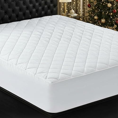 Utopia Bedding Quilted Fitted Mattress Pad, Queen Size, Elastic Fitted Mattress Topper Protector and Cover with Deep Pocket Stretches up to 16 Inches, Machine Washable (White) - Image 1