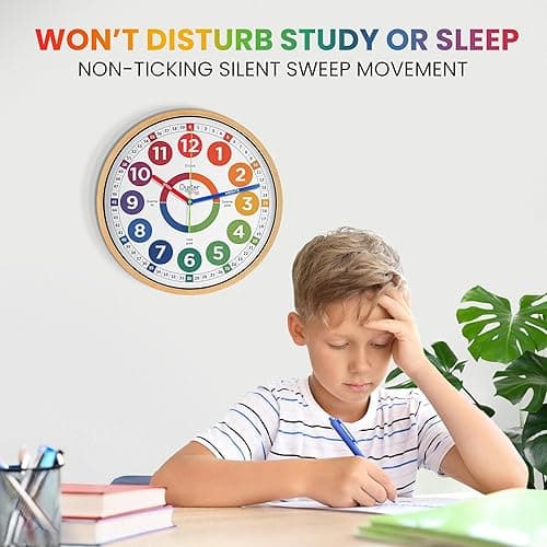 Oyster&Pop Extra Large Learning Clock for Kids - 14 Inch Silent Analog Classroom Clock - Kids Room Decor - Makes Teaching Time Easy - Multicolor - 14 inch thumbnail 4