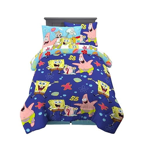 Franco Kids Bedding Super Soft Comforter and Sheet Set with Sham, 5 Piece Twin Size, Spongebob Squarepants - Image 1