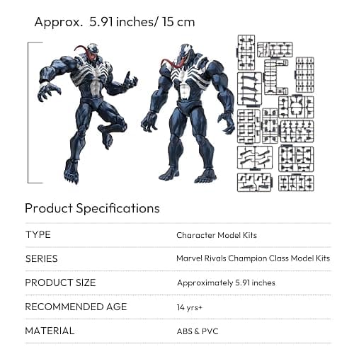 BLOKEES Champion Class - Marvel Rivals - Venom - 185 Pieces Model Kit - 6 Inch - 90 Points of Articulation - Assembly Required - No Tools - No Cutting - No Glue - No Paint - Age 14+ thumbnail 13