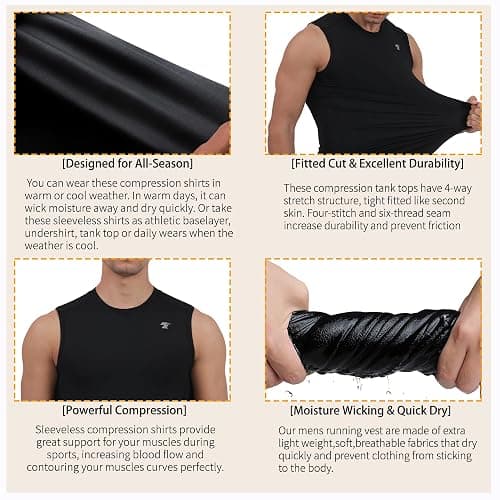 TELALEO 5 Pack Men's Athletic Compression Shirts Sleeveless Workout Tank Top Sports Base Layer Running Basketball thumbnail 4