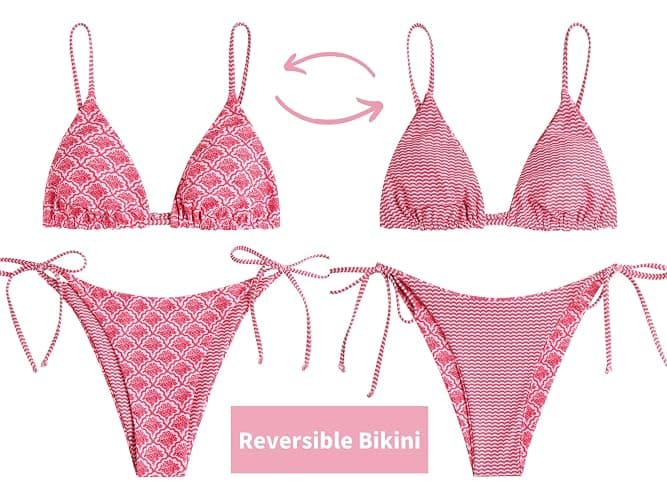 ZAFUL Women's Triangle Bikini Floral String Bikini Set Two Piece Swimsuit Bathing Suits thumbnail 3