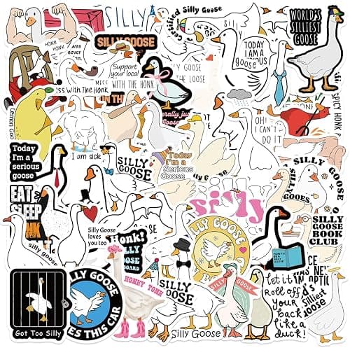 Funny Goose Stickers for Water Bottle, ZLWSD Cute Cartoon Goose Vinyl Decals for Kids Teens Adults, 50Pcs Animals Waterproof Labels Sticker for Graffiti Cups Guitar Luggage Scrapbook - Image 1