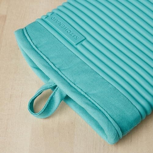 KitchenAid Ribbed Soft Silicone Oven Mitt Set, 7"x13", Aqua Sky 2 Count thumbnail 7
