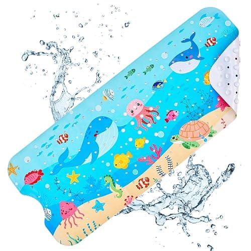 Vannokor Baby Bath Mat for Tub Non Slip Kids, 40 X 16 Inch Extra Long Bathtub Mat with Drain Holes and Suction Cups, Anti Slip Shower Mat Machine Washable, Whale thumbnail 3