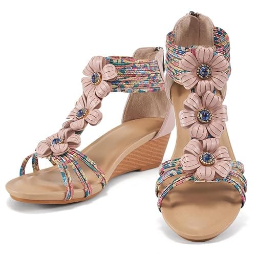 FUDYNMALC Sandals Womens Wedge Shoes: Comfortable Dressy Wedges Sandal with Zipper Summer Gladiator Sandals Open Toe - Image 1