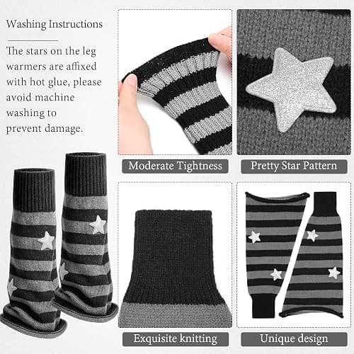Jspupifip Y2K Leg Warmers for Women, Star Arm Warmers Streetwear Leg Cover Retro Stretchy Dance Accessories thumbnail 3