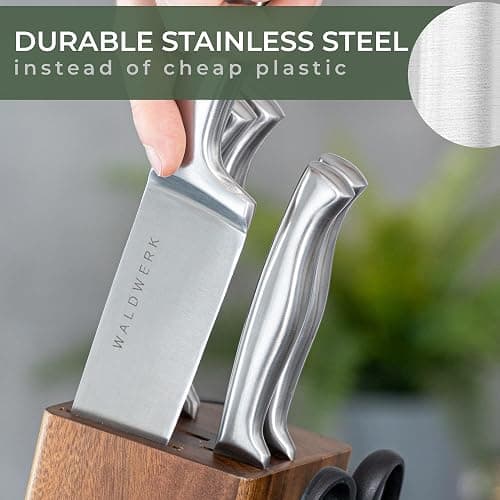 WALDWERK Knife Set - 7pcs Kitchen Knife Set with Block and Integrated Sharpener - Knife Block Set - Knife Block thumbnail 2