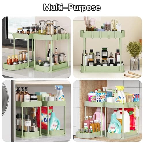 Ukeetap 2 Pack Multi-Purpose Pull-Out Storage Organizers, Under Sink Organizers and Storage for Bathroom & Kitchen, Under Cabinet Organizers and storage, 12.8 Inch, Green thumbnail 6