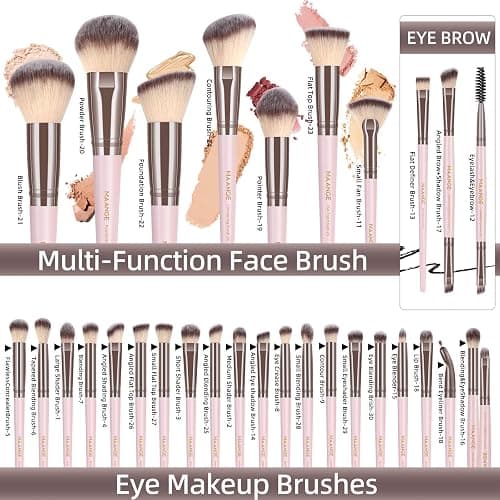 MAANGE Makeup Brush Set, 51 Pcs Makeup Tool Set Premium Synthetic Foundation Powder Concealers Eye shadows Blush Makeup Brushes (Pink) thumbnail 3