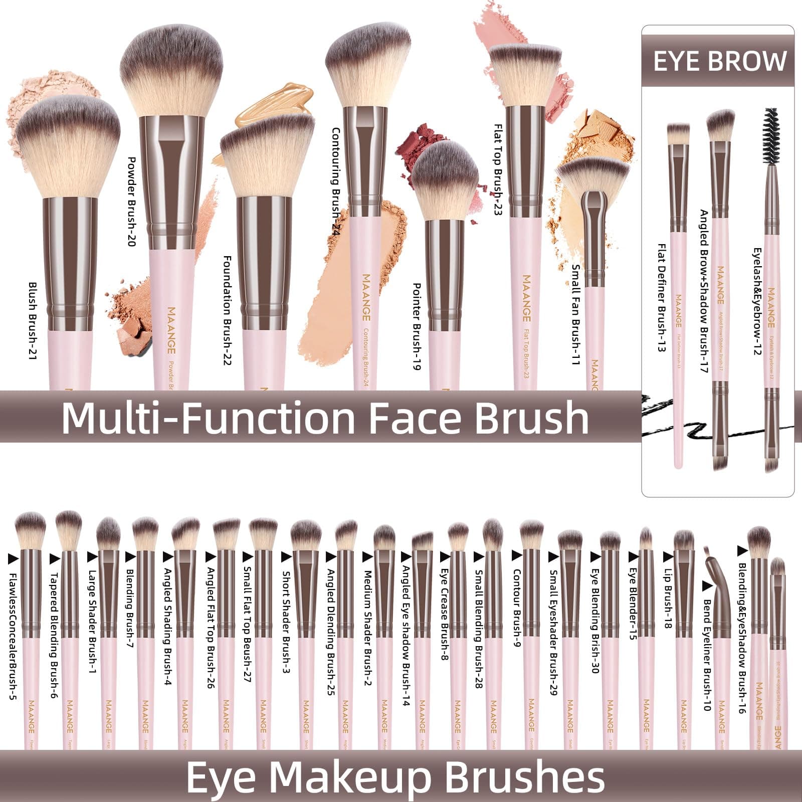MAANGE Makeup Brush Set, 51 Pcs Makeup Tool Set Premium Synthetic Foundation Powder Makeup Brushes (Pink) thumbnail 3