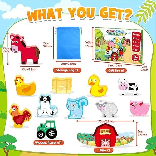 IPOURUP Montessori Toys for Kids 3-7 Wooden Farm Animal Blocks Stacking Games Educational Toy for 3 4 5 6 Year Old Girls Boys Christmas Birthday Gifts for Grandkids Toddler Balance Game Girls Age 3-5 thumbnail 7