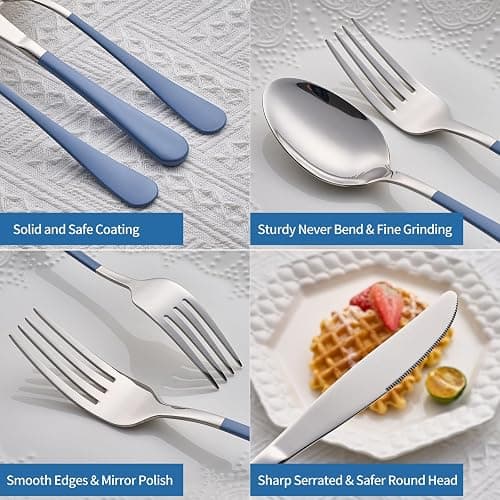 Moxinox 20-Piece Grey Blue Silverware Set, 18/0 Stainless Steel Grey Blue Handle Flatware Set, Service for 4,Modern Cutlery Set Includes Dinner Knives Forks Spoons,Mirror Polished,Dishwasher Safe thumbnail 4
