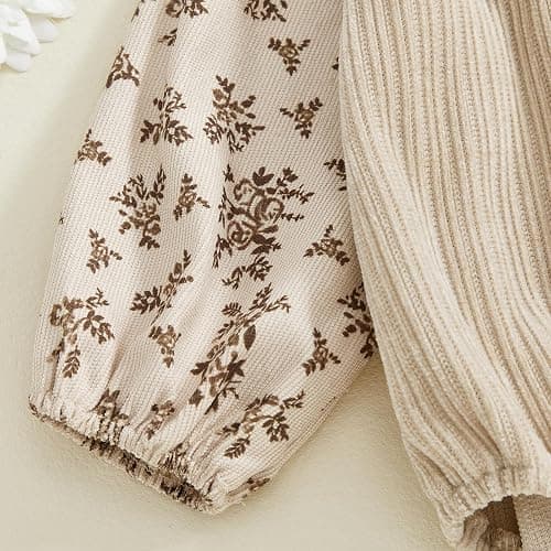 Baby Girl Bubble Romper Flower Print Long Sleeve Corduroy Bodysuit Smocked Jumpsuit Infant One Piece Fall Outfit thumbnail 6