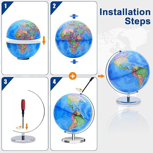 World Globe for Children and Adults, 12 inch Educational Spinning Earth Map with Stand, Self-Assembled Interactive World Globes for Kids Learning, Classroom, Students Desk, Room and Office Decor thumbnail 4