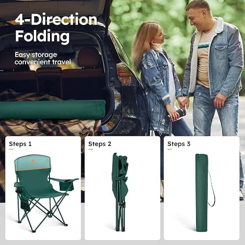 ALPHA CAMP 2-Pack Folding Camping Chair with Cooler Bag & Lumbar Support | Durable steel frame & Oxford fabric. Features 4-can cooler, 350lbs Capacity side pocket,Carry Bag,Cup Holder，Pocket，for Sand thumbnail 7