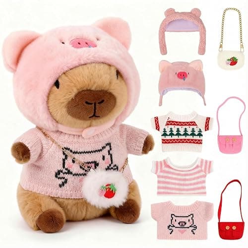 redaica Capybara Plush with 9PCS Clothes & Accessories, Dress Up Stuffed Animals Toy, Easter Basket Stuffers, Cute Capibara Peluches for Girls Boys Kids, Soft Kapibara Plushies Easter Gifts for Kids - Image 1