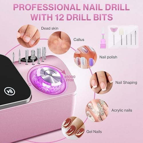 Urbuti Ponceuse pour Ongles Professionnelle 45000 RPM,12 en 1 Ponceuse Ongles Portable avec Écran LCD & Support,Lime a Ongle Electrique avec 36 bandes de ponçage,Kit Manucure Pédicure pour Salon thumbnail 4