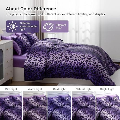 A Nice Night Leopard Printed，Satin Silky Soft Quilt Sexy Luxury Super Soft Microfiber Comforter Quilt Bedding Comforter Set Full/Queen, Light Weighted (Purple, Queen(88-by-88-inches)) thumbnail 8