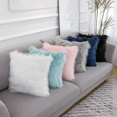 WLNUI Pink Faux Fur Pillow Covers 18x18 Inch,Set of 2 Plush Decorative Throw Pillow Case for Couch Sofa Bed, Soft Fluffy Blush Pink Cushion Cover with Hidden Zipper for Bedroom Girls Room Dorm Decor thumbnail 6
