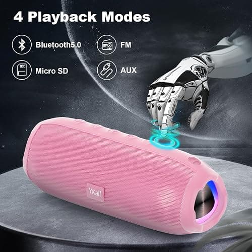 Ykall Bluetooth Speakers, Portable Bluetooth Speaker Wireless with 20W Loud Stereo Sound, TWS Pairing, IPX6 Waterproof Shower Speakers, 36H Playtime, RGB Light Speaker, Built-in Radio Mode thumbnail 7